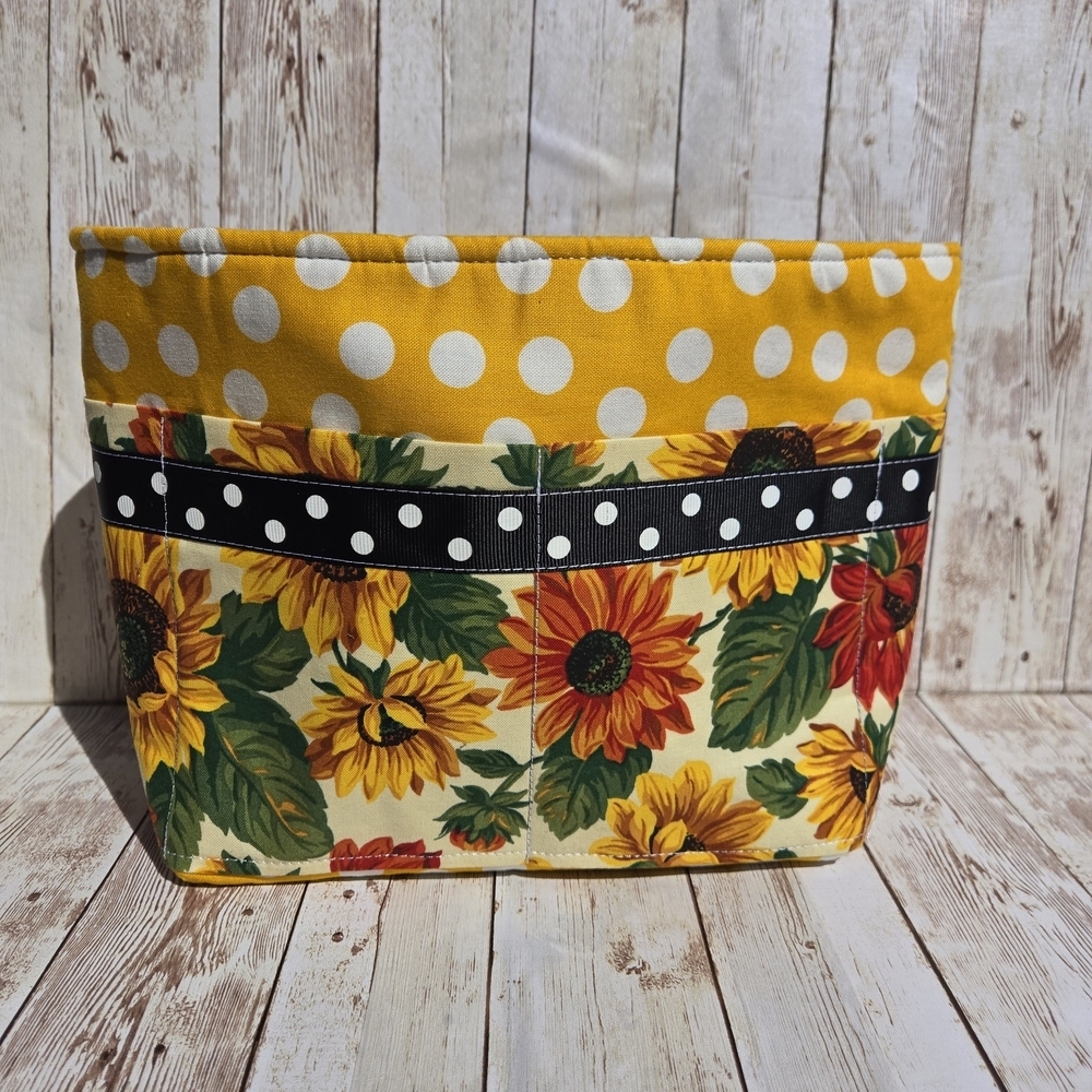 Handmade Sunflower Purse Organizer Insert Yellow Polka Dot Fabric Multi Pockets